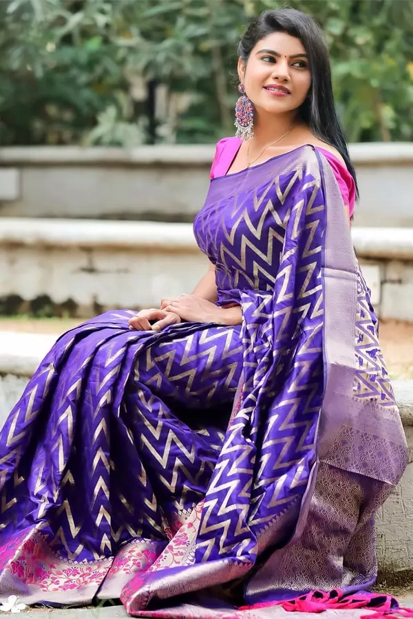 Purple Pure Silk Paithani Saree For Wedding-min
