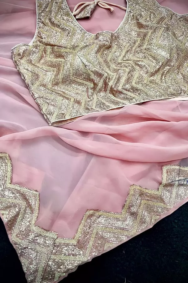 pink saree with readymade blouse
