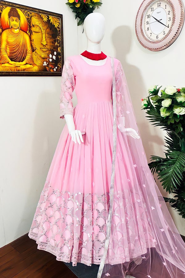 Pink Party Wear Anarkali Gown