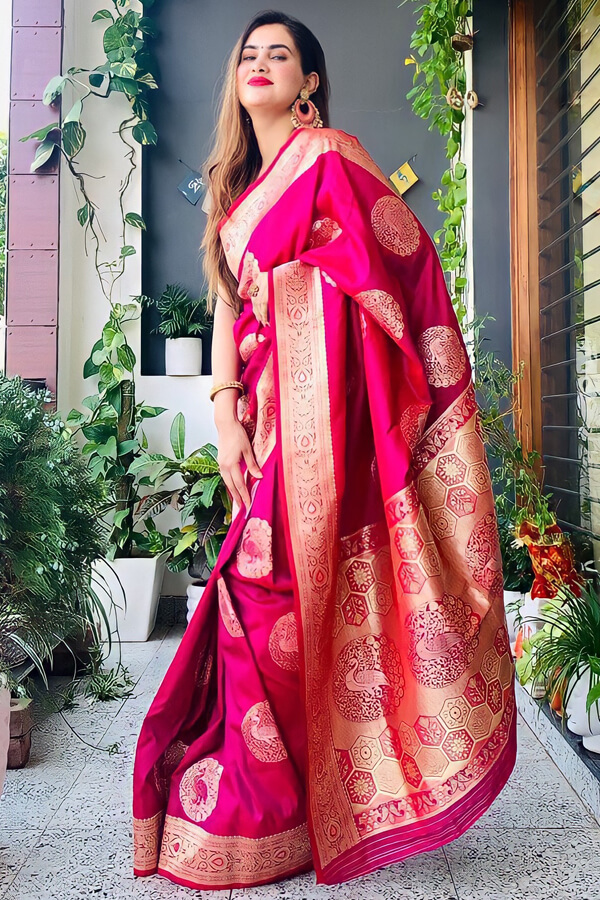 Party Wear Designer Silk Zari Weaving Karwa Chauth Special Saree
