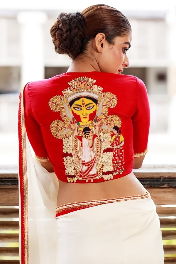 Durga Devi In Red Saree for puja